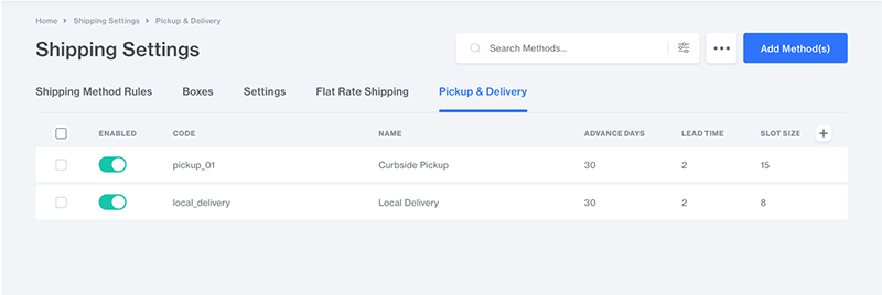 Pickup & Delivery Settings