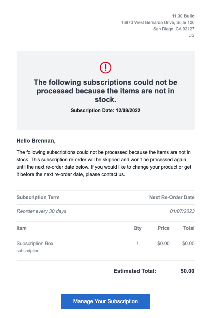 Miva Docs: Subscription Out of Stock Handling Notifications