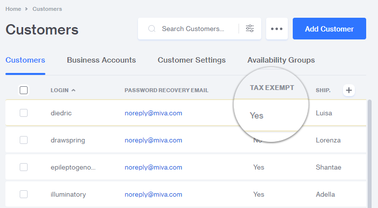 Customer Tax Exempt Batch List