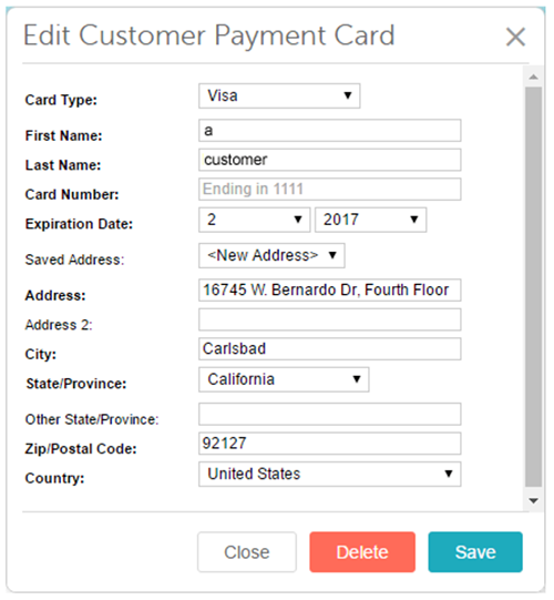 Edit Customer Pay Card