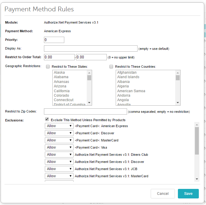 Payment Method Rules