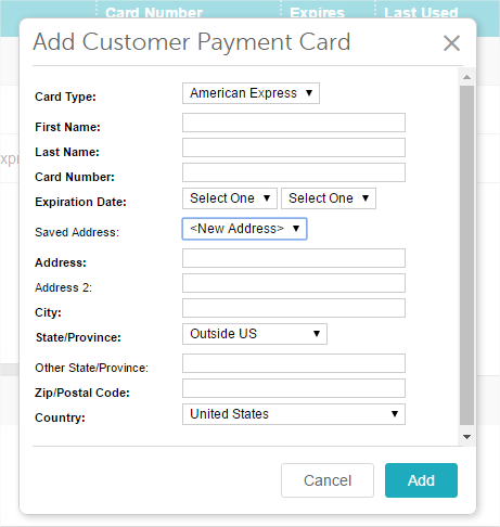 Edit Customer Payment Card