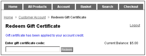 Redeem Gift Certificate