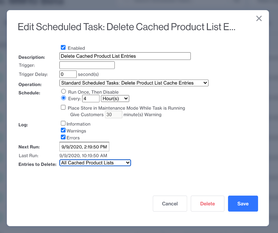 Scheduled Tasks Delete Product Cache