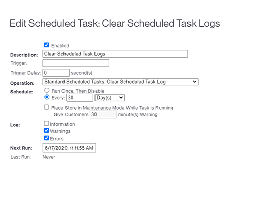 Clear Scheduled Task Log Settings
